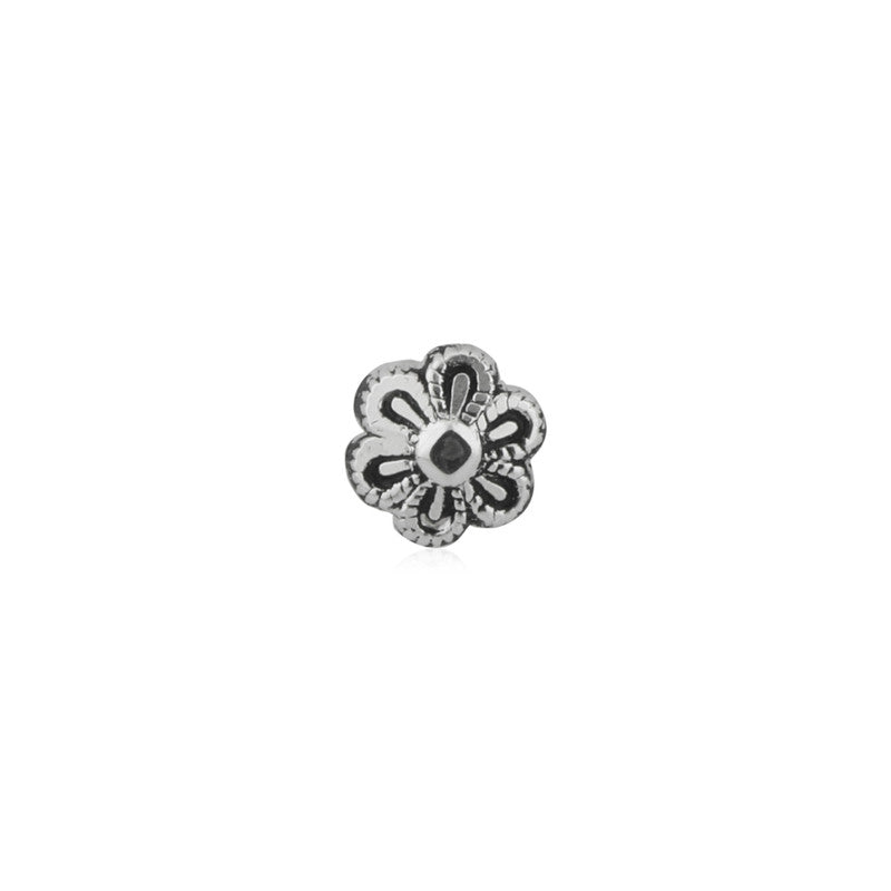 925 sterling silver flower nose stud photographed on plain white background