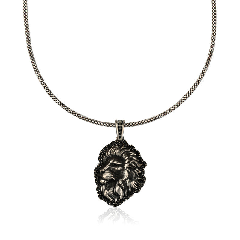 925 Sterling Silver Lion King Pendant for Men – Bold Lion Face Silver Necklace