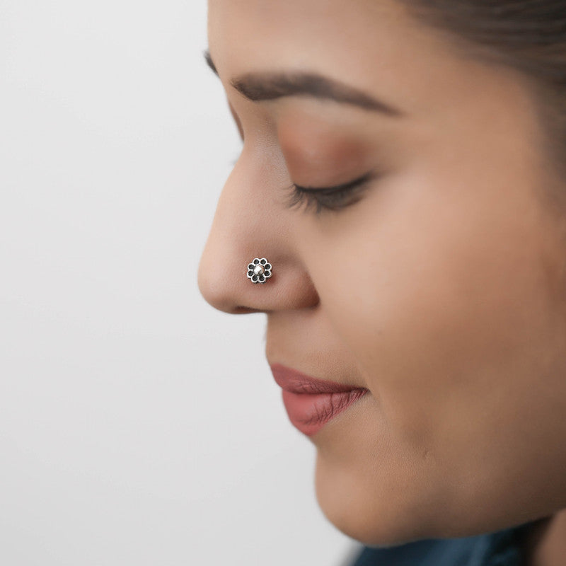 Woman wearing 925 sterling silver teardrop nose pin – stylish ethnic nose jewelry