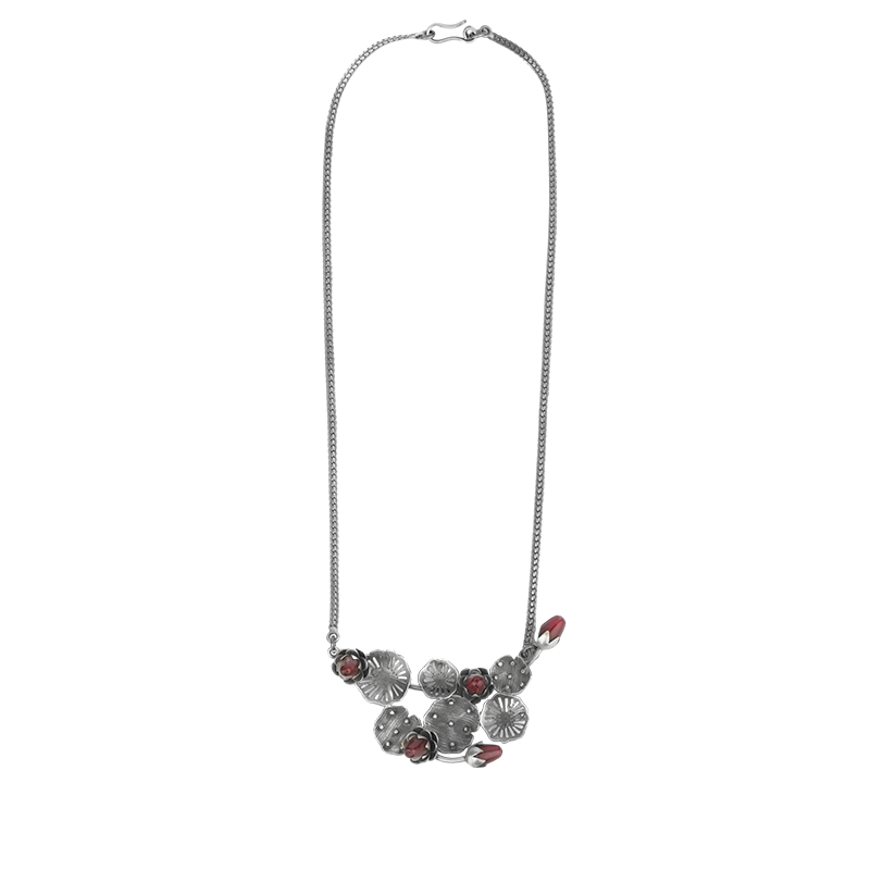 925 oxidized silver lotus bud necklace, traditional festive jewelry for women, elegant floral motif