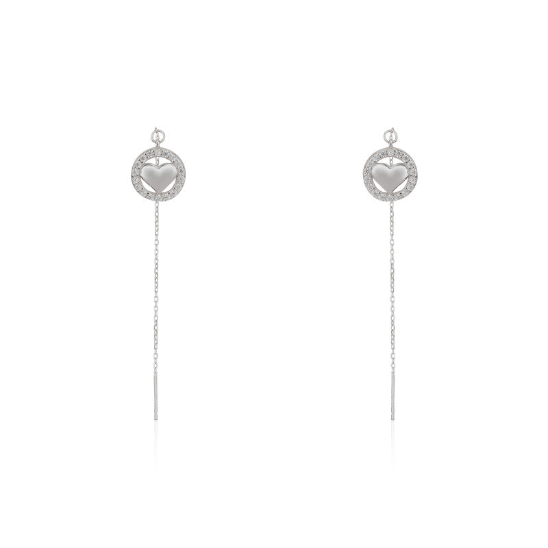 925 silver Sui Dhaga heart earrings for women – elegant festive jewellery for Diwali, Navratri, and wedding celebrations.