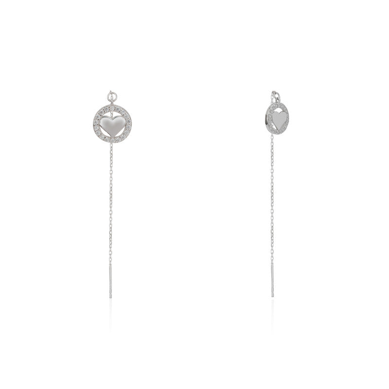 Pure 925 silver Sui Dhaga heart earrings – delicate festive jewellery for women, ideal for Diwali, Navratri, and gifting.