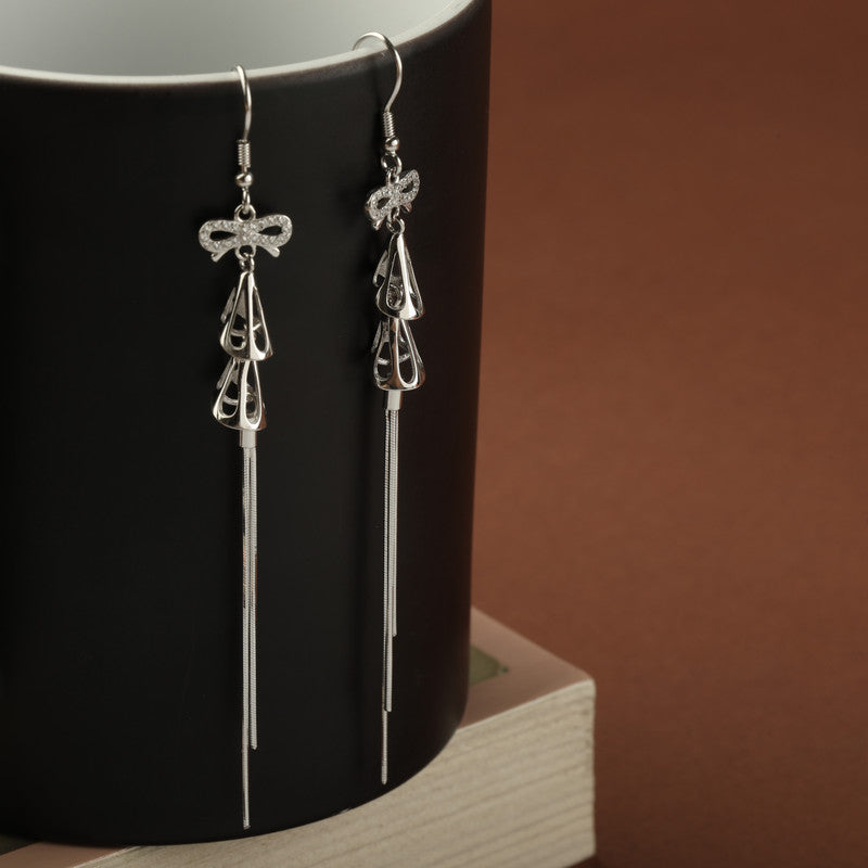 925 sterling silver bow and bell dangle earrings – stylish festive gift for Christmas, New Year, and wedding season.