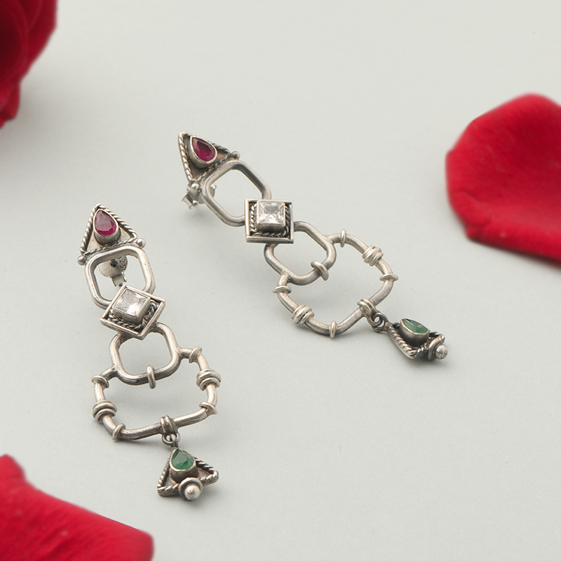 925 silver box oxidized earrings – elegant ethnic jewelry for festive wear, parties, and Indian festivals