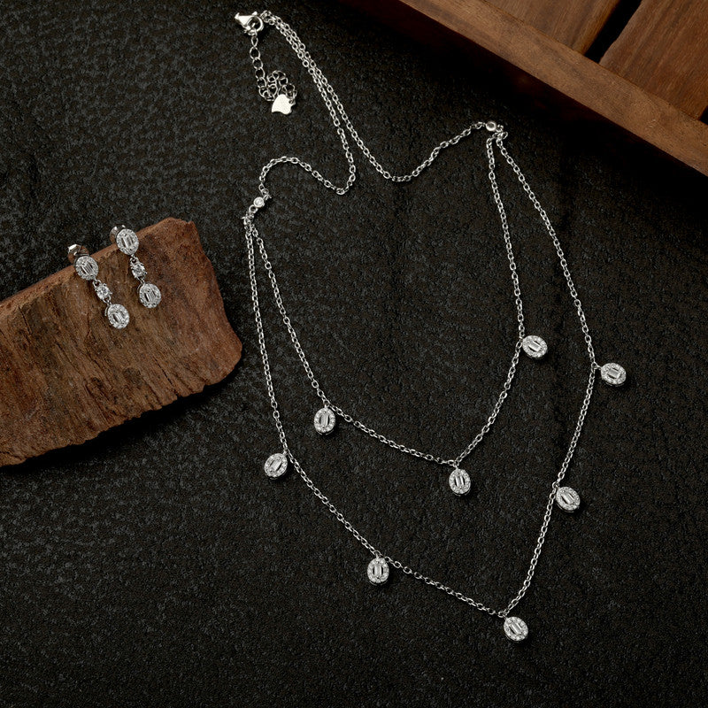 925 sterling silver double layered oval necklace – stylish festive gift for Christmas, New Year, and wedding season.