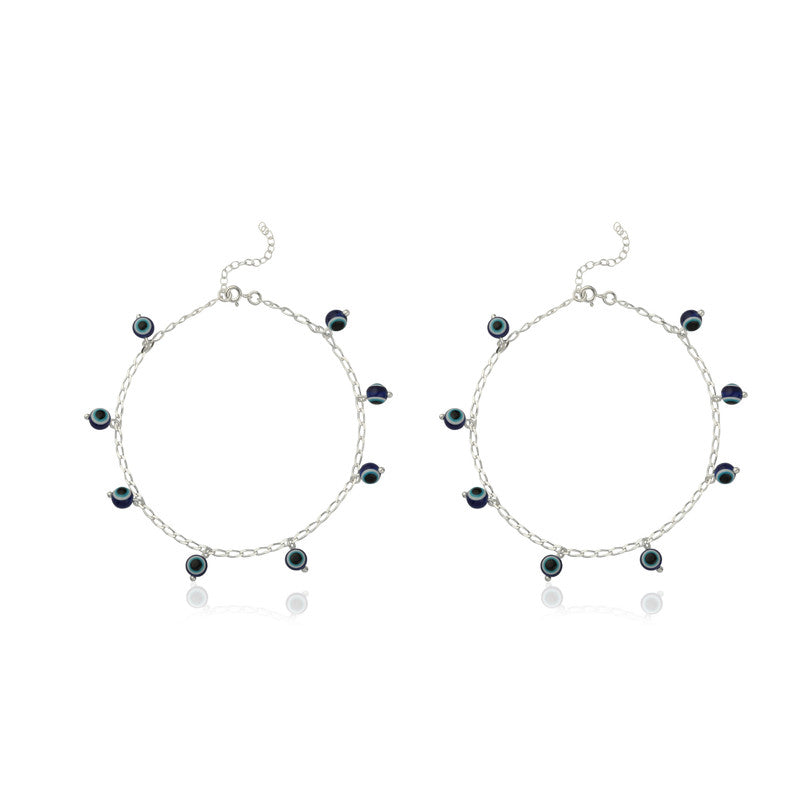 925 silver evil eye anklet with protective charm, trendy Diwali gift for women.