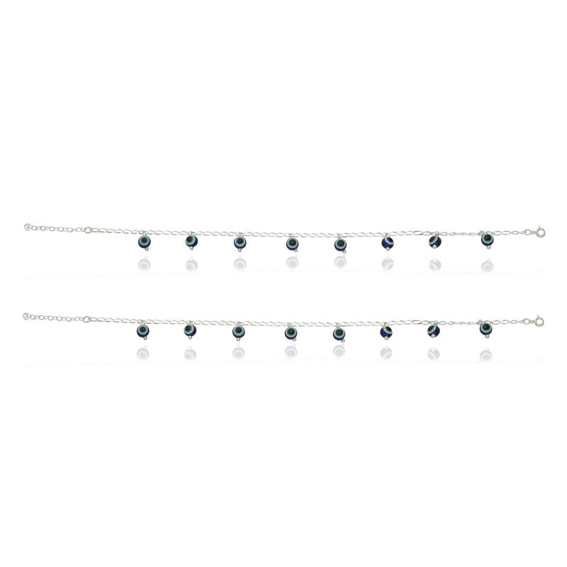 Minimalist evil eye anklet in 925 silver, stylish piece for Bhai Dooj gifts and wedding looks.