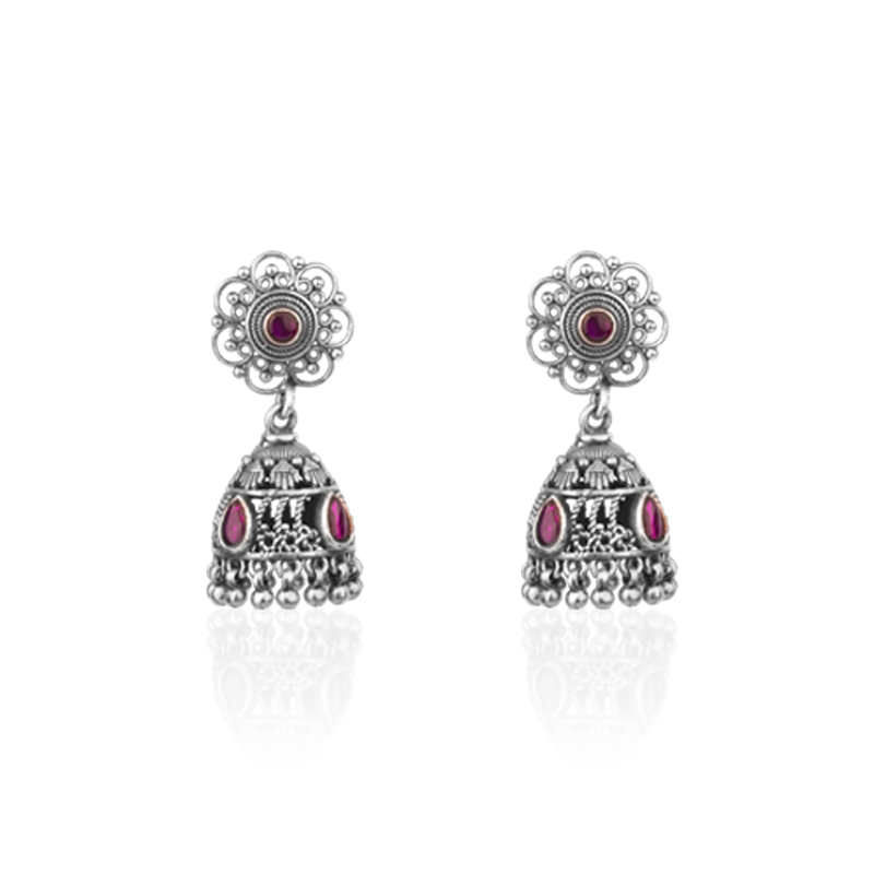 925 silver flower jhumka earrings for women – ethnic traditional jewelry perfect for Diwali, Navratri, and festive occasions