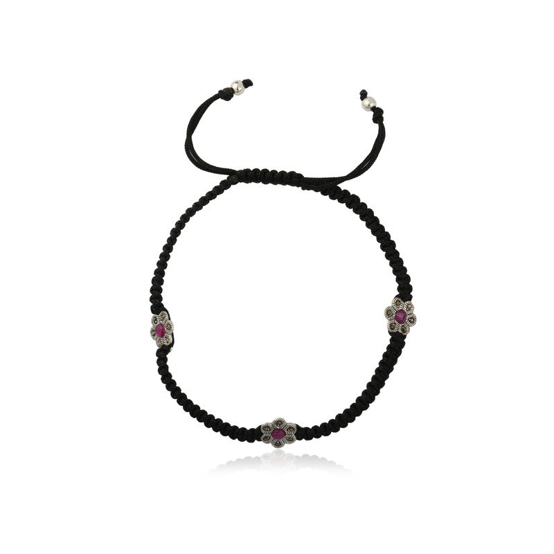 925 silver flower thread anklet with delicate charm, graceful Diwali gift for women.