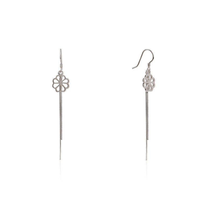 Pure 925 silver long chain floral earrings – delicate festive jewellery for women, ideal for Diwali, Navratri, and gifting.