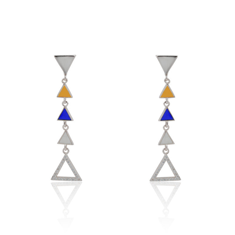 925 silver multicolor triangle earrings for women – elegant festive jewellery for Diwali, Navratri, and wedding celebrations.