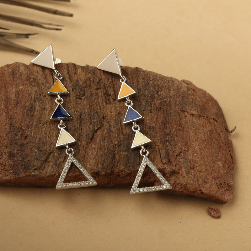 925 sterling silver multicolor triangle earrings – stylish festive gift for Christmas, New Year, and wedding season.