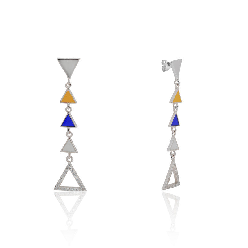 Pure 925 silver multicolor triangle earrings – vibrant festive jewellery for women, ideal for Diwali, Navratri, and gifting.