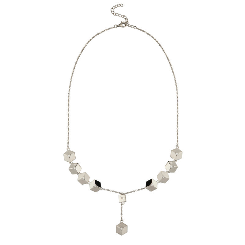 925 silver pyramid charm necklace on white background — minimalist geometric silver pendant.