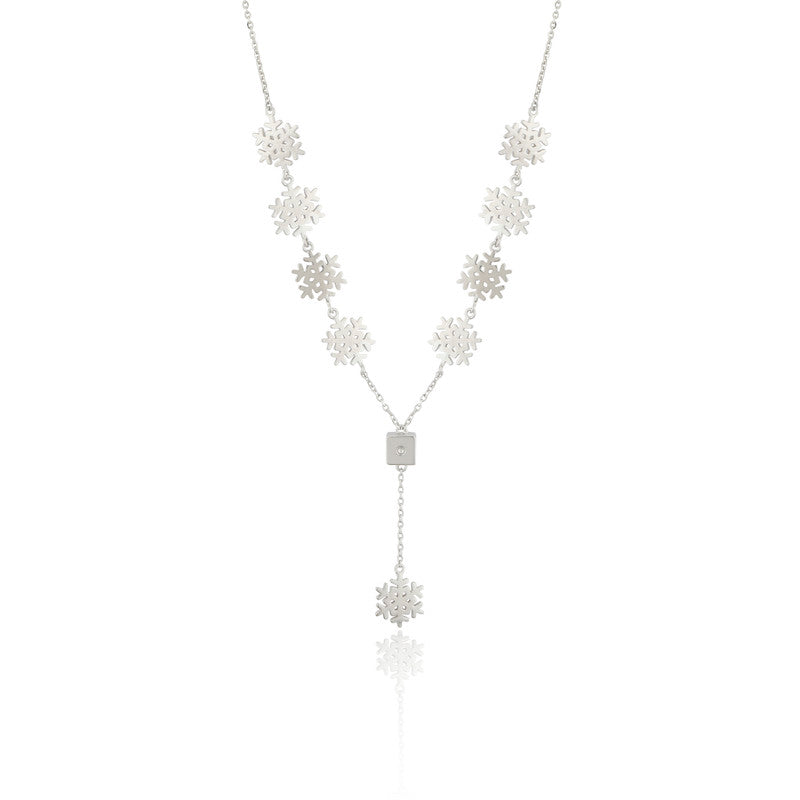 Minimalist 925 silver snowflake pendant necklace on plain white backdrop — perfect for festive gifting.