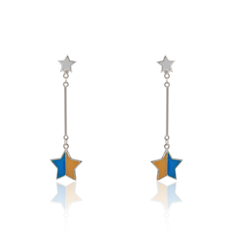 925 silver star charm earrings for women – elegant festive jewellery for Diwali, Navratri, and wedding celebrations.