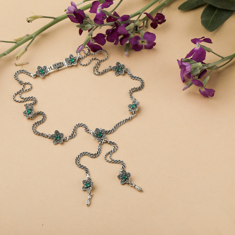 Close-up of silver teardrop pendant on chain — perfect gift for Diwali, Eid, and anniversaries.
