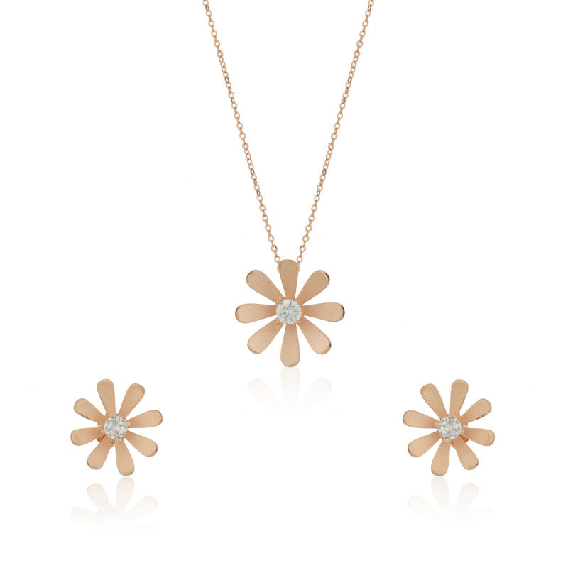 925 silver tiny daisy pendant set with floral design, pretty festive jewellery gift for women.