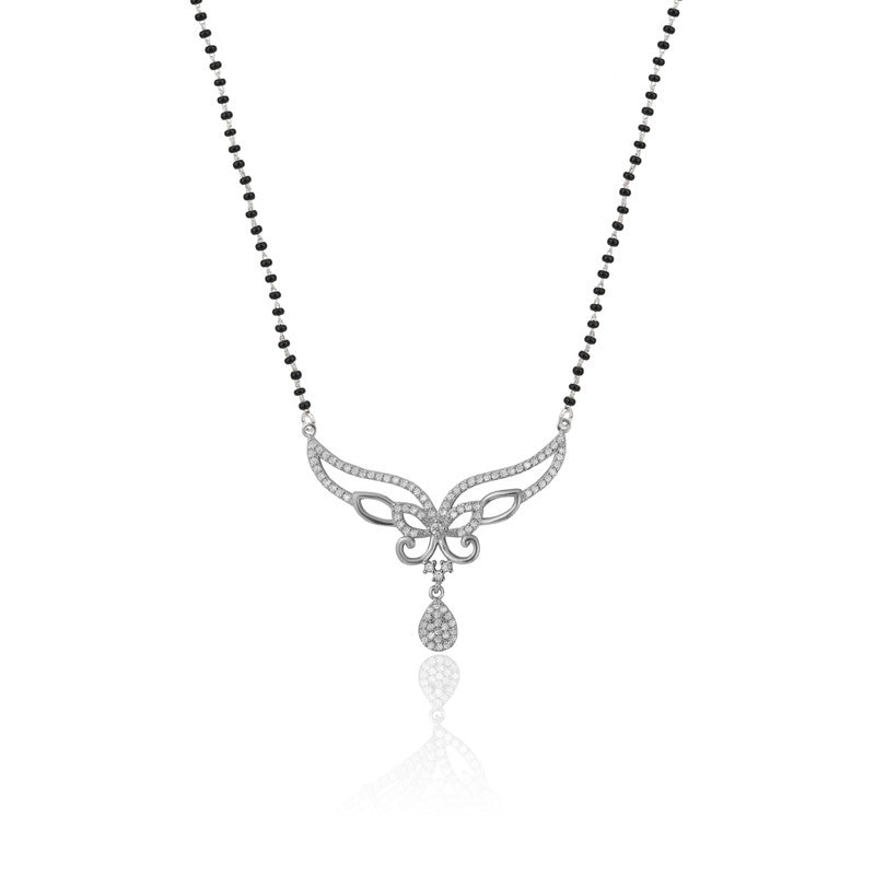 925 silver wing mangalsutra for women – elegant festive jewellery for Diwali, Karva Chauth, and wedding celebrations.