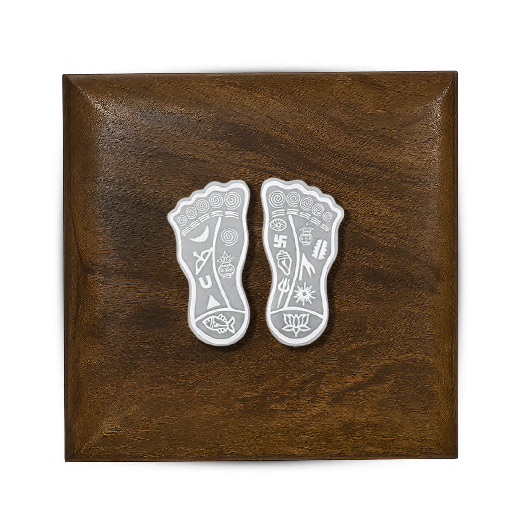999 Silver Lakshmi Charan Paduka in Wooden Frame for Home