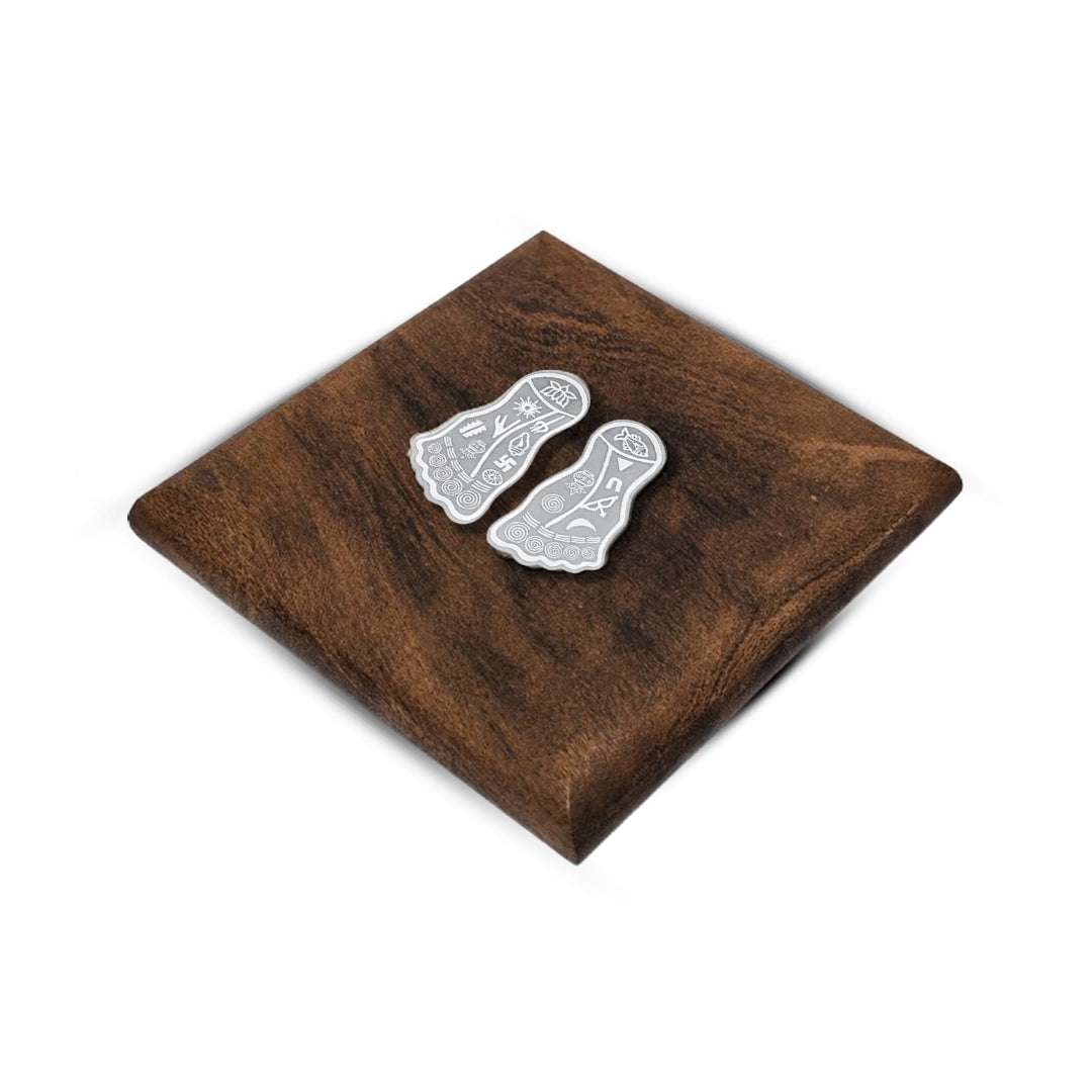 Lakshmi Charan Paduka 999 Pure Silver Wooden Frame