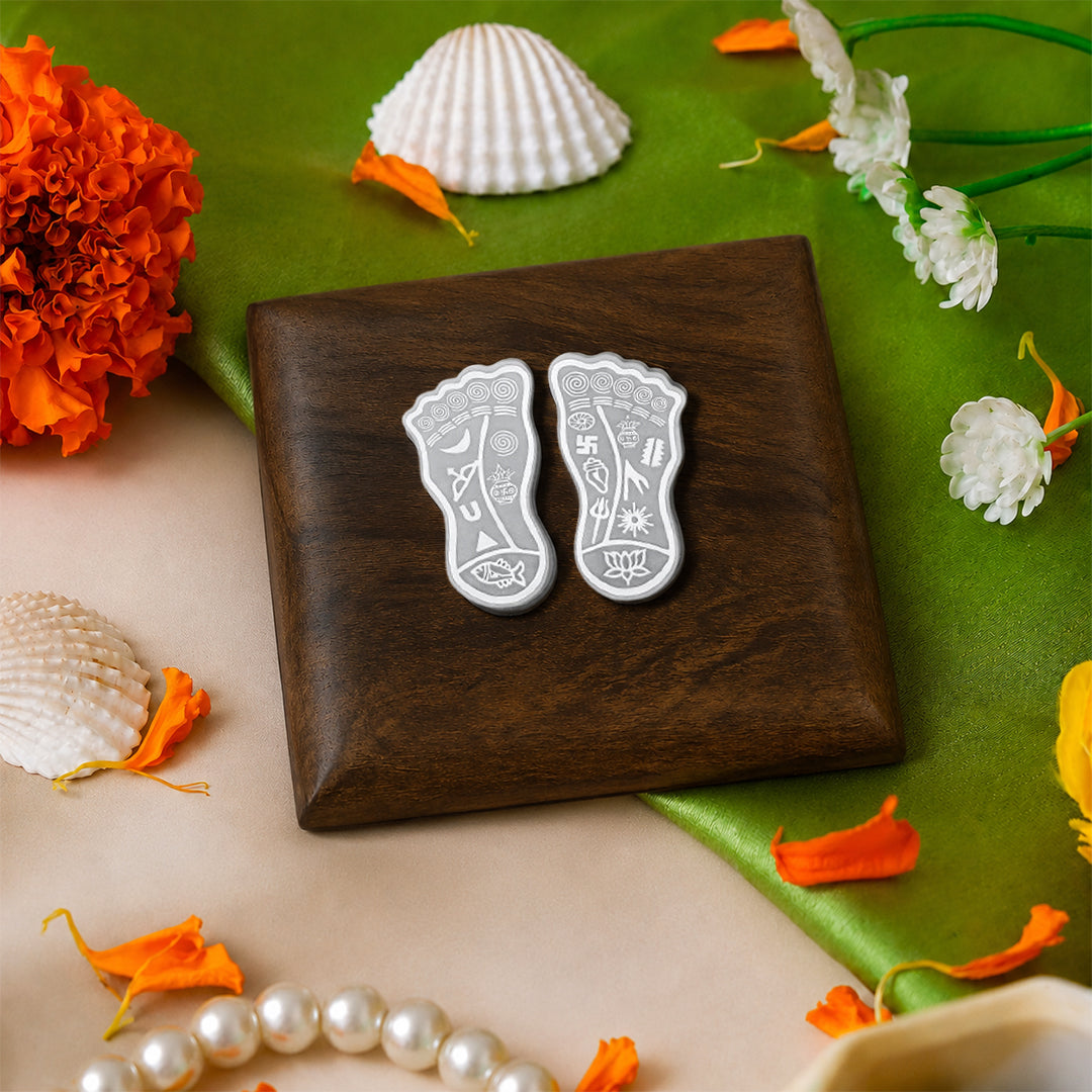 999 Pure Silver Lakshmi Charan Paduka for Puja and Home Mandir