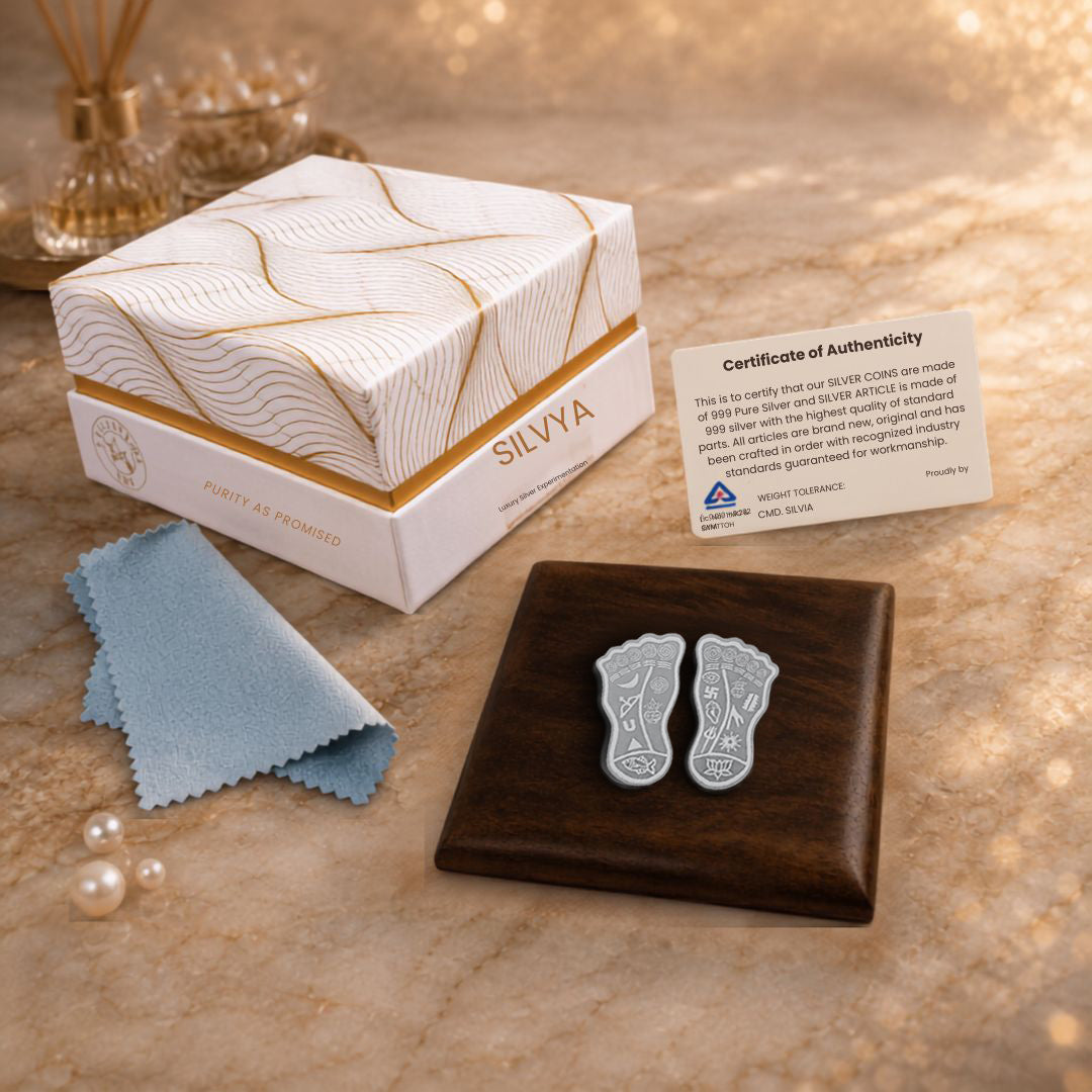 999 Pure Silver Lakshmi Charan Paduka Premium Gift Packaging