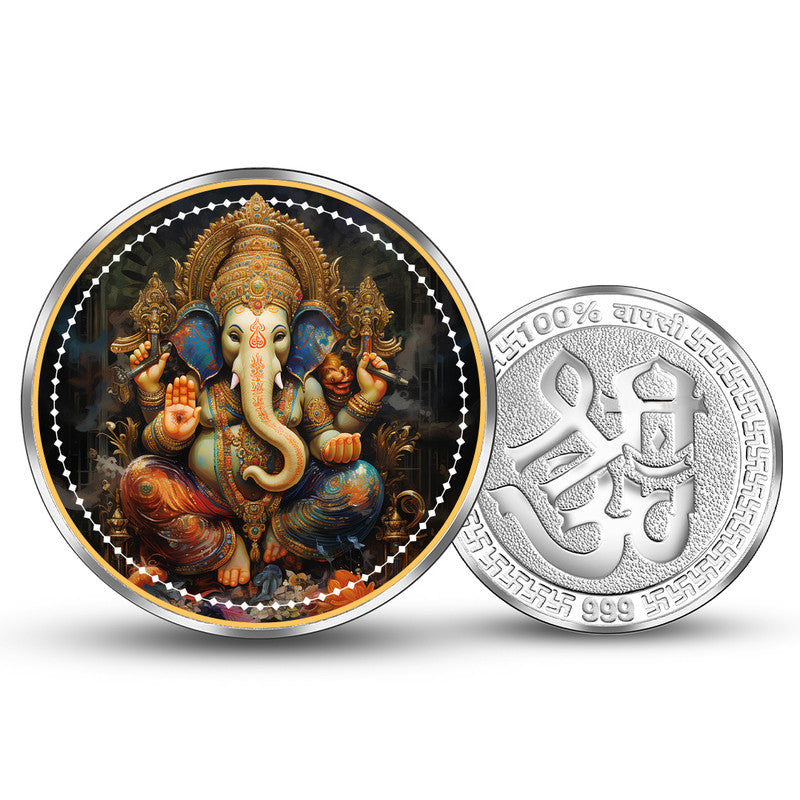 Lord Ganesha 999 Pure Silver Round Coin – Front and Back View