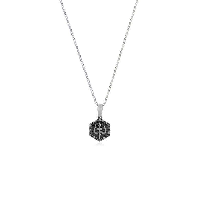 Silver Trishul Hexagon Pendant