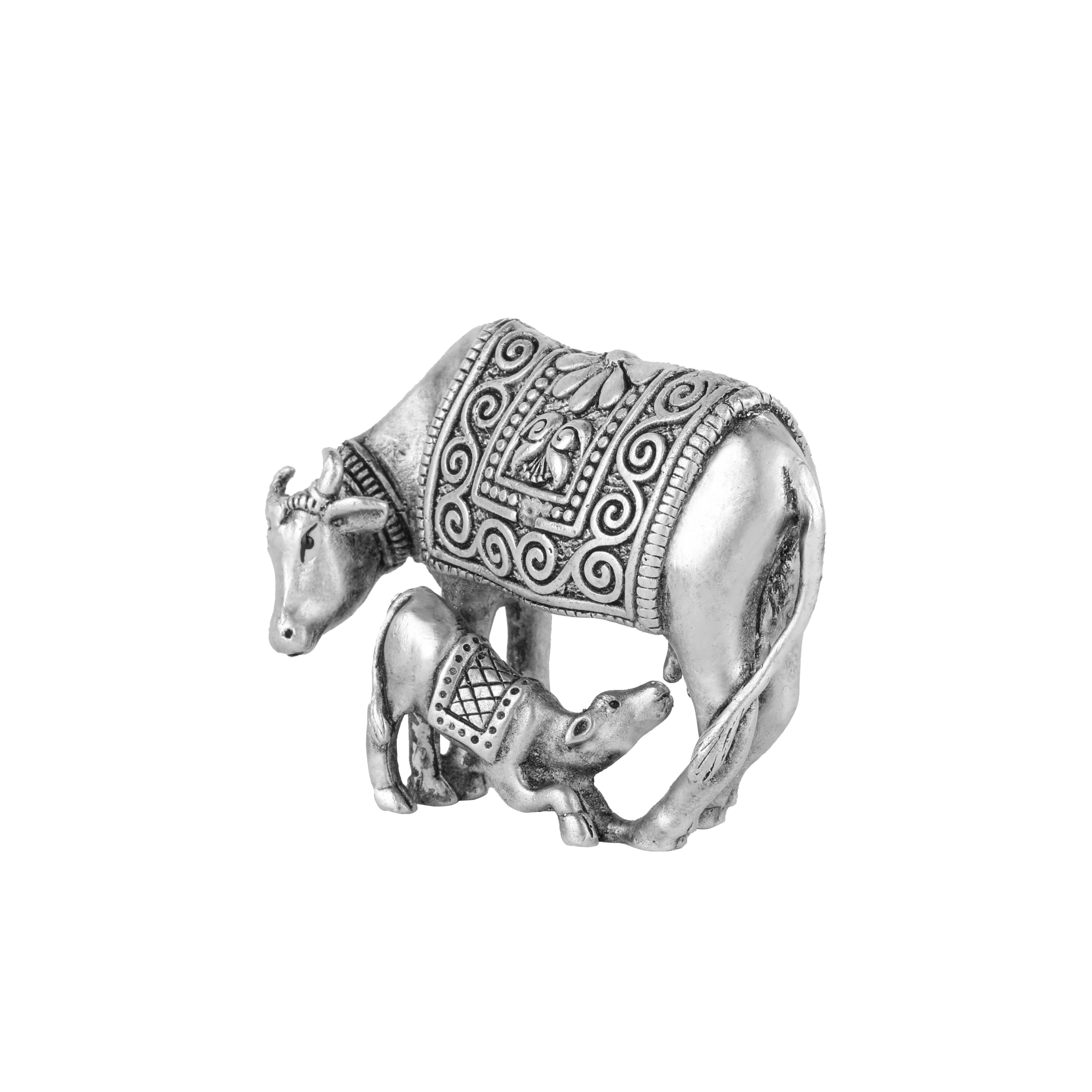 925 Silver Cow and Calf 3D Idol Set