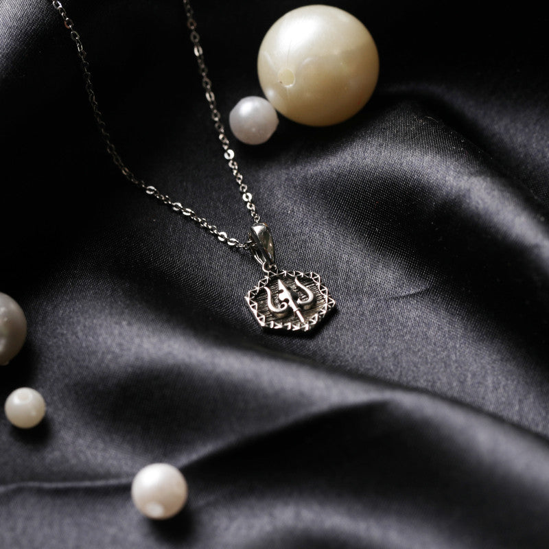 Silver Trishul Hexagon Pendant