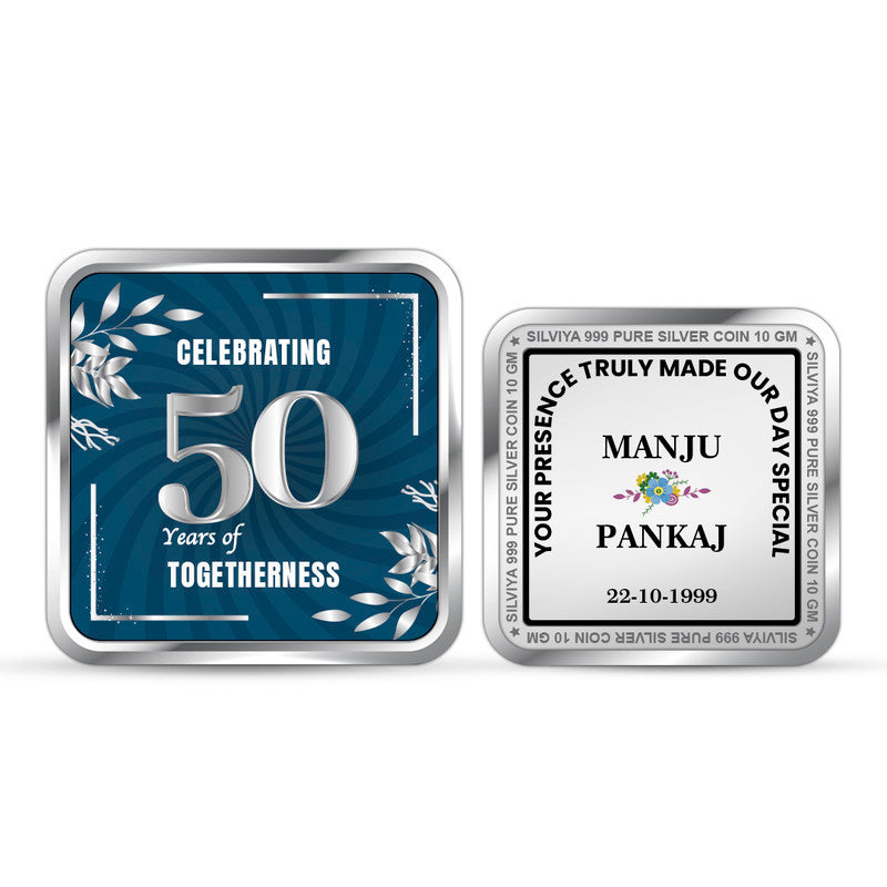 Personalized 50th Anniversary 999 Pure Silver Square Coin with Couple Photo