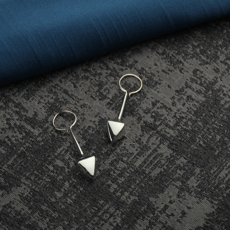 925 Silver Angular Teardrop Earrings displayed as prop image on festive background – stylish silver earrings with fine detailing.