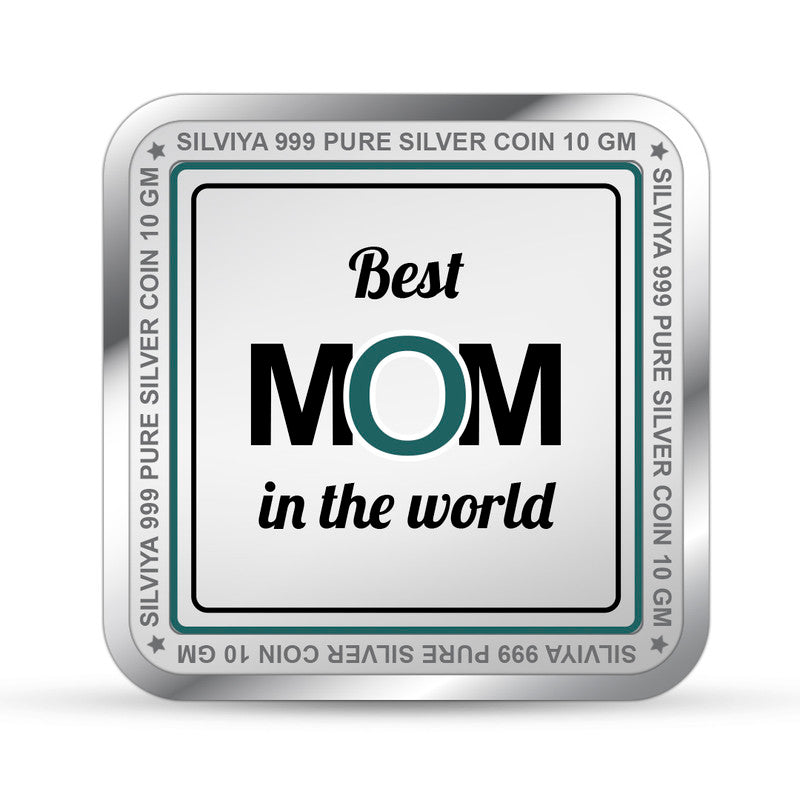 Backside view of square 999 pure silver Mother’s Day coin with polished finish.