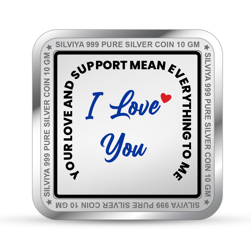 Backside view of square 999 pure silver Father’s Day coin with polished finish