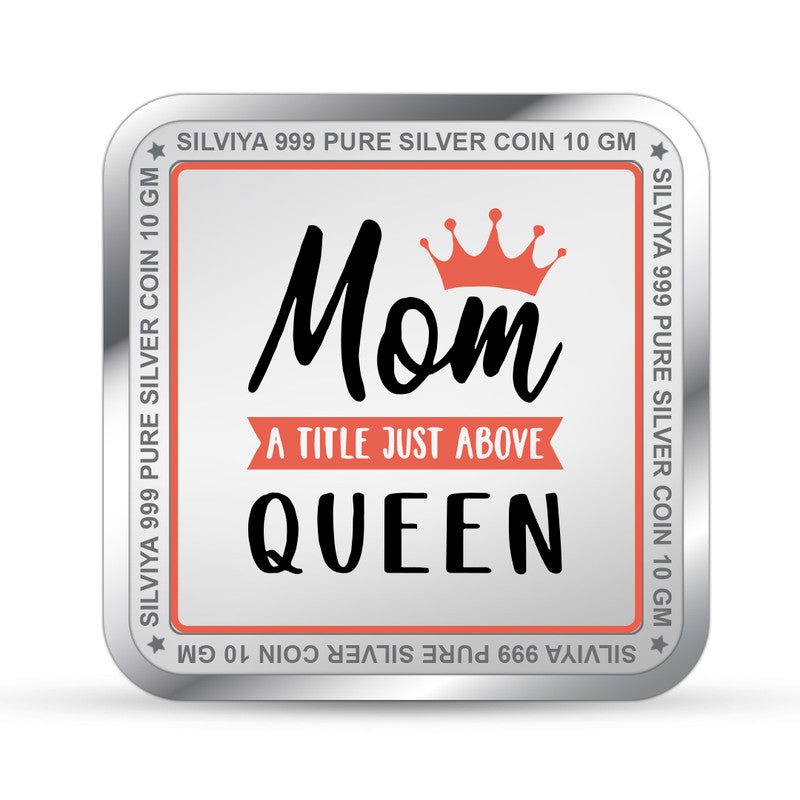 Backside view of square 999 pure silver Mother’s Day coin with polished finish.