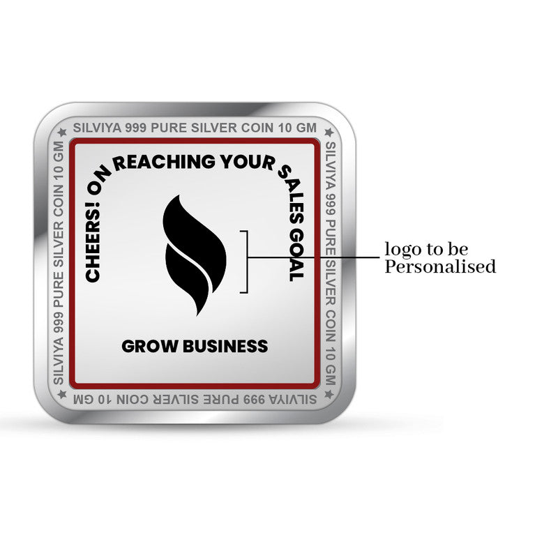 Backside view of square 999 pure silver coin with polished finish.