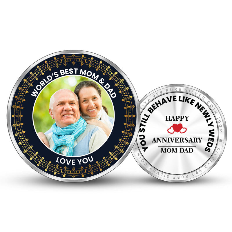 Personalized Parent's Anniversary 999 Pure Silver Round Coin with Couple Photo