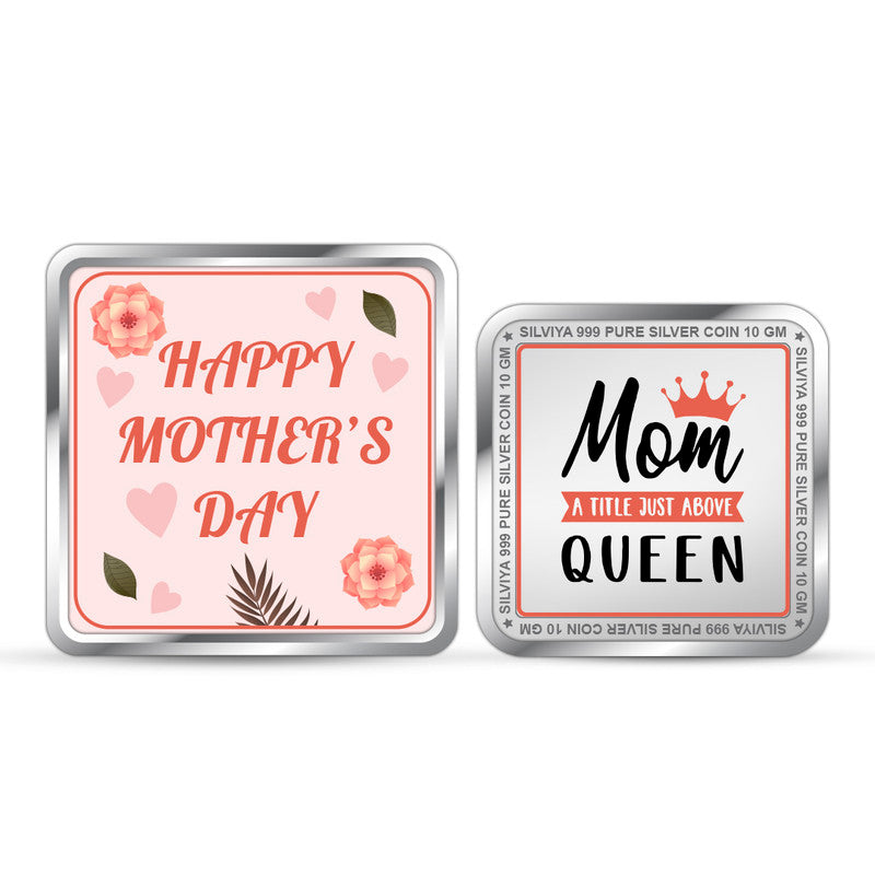 Front and backside of square 999 pure silver Mother’s Day gift coin.