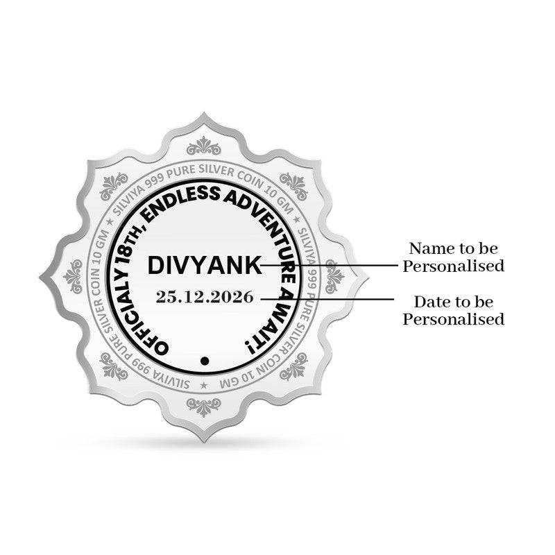Back Design of Happy 18th Birthday Personalized 999 Pure Silver Lotus Coin