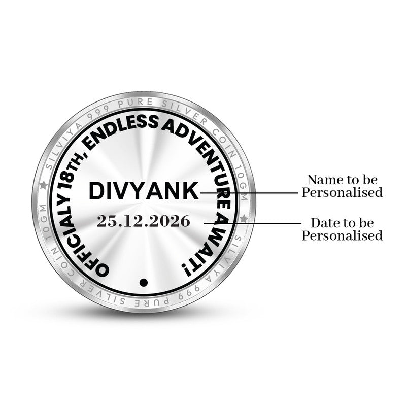 Back Design of Happy 18th Birthday Personalized 999 Pure Silver Round Coin