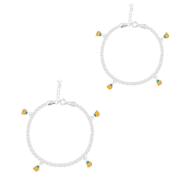 Banana Baby Girl Anklet on white background – elegant silver jewelry for kids