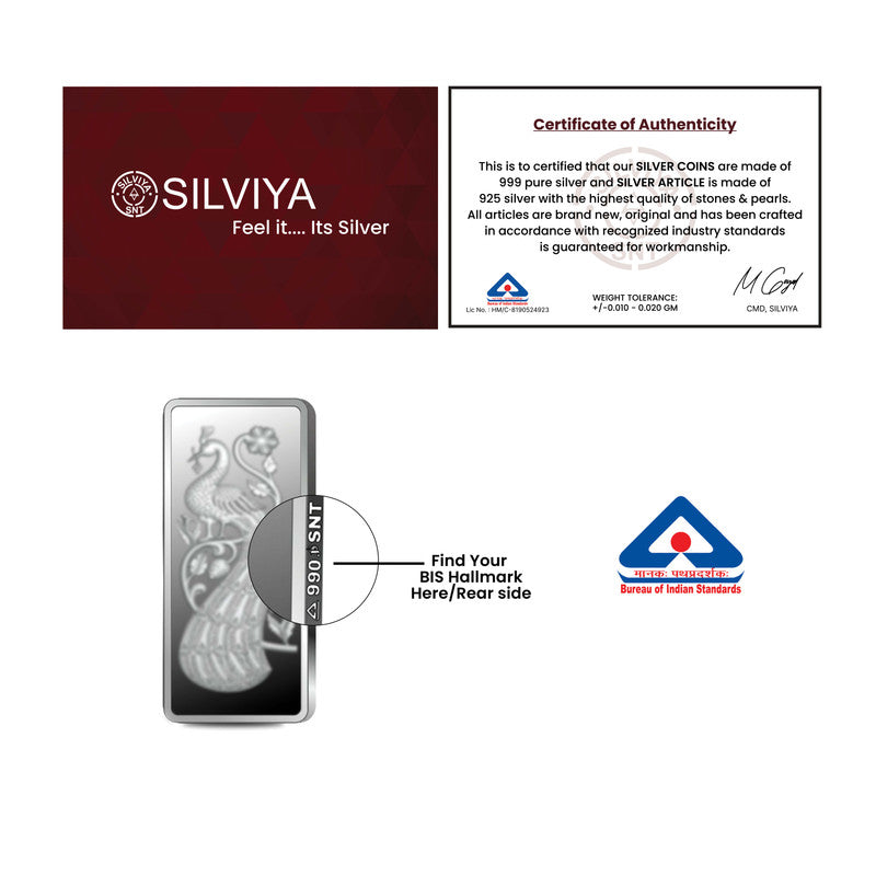Peacock 999 Pure Silver Coin Bar Shape