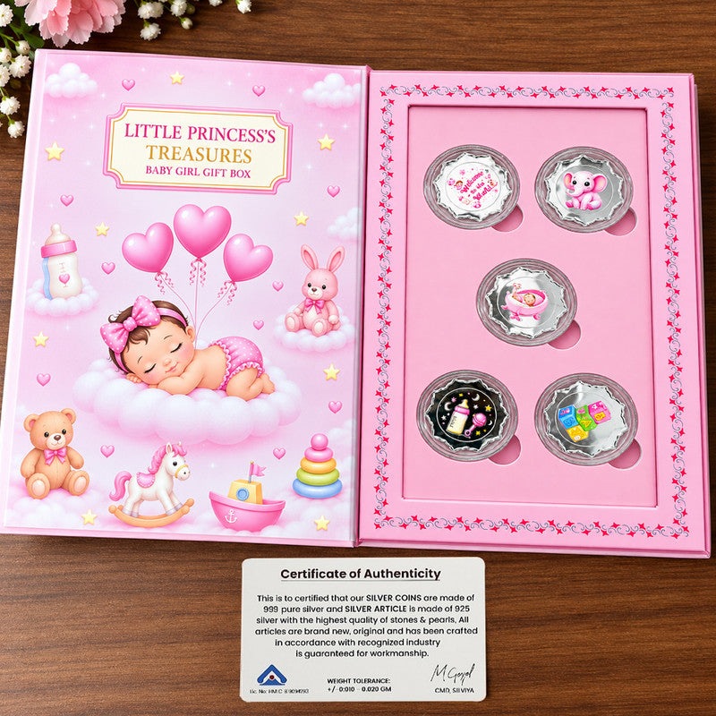 New Born Baby Girl 999 Pure 5 Silver Coin Set