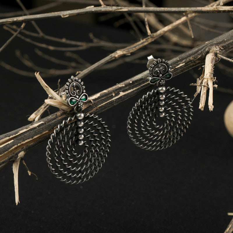 Designer Oxidized Silver Floral Tassel Earrings prop image