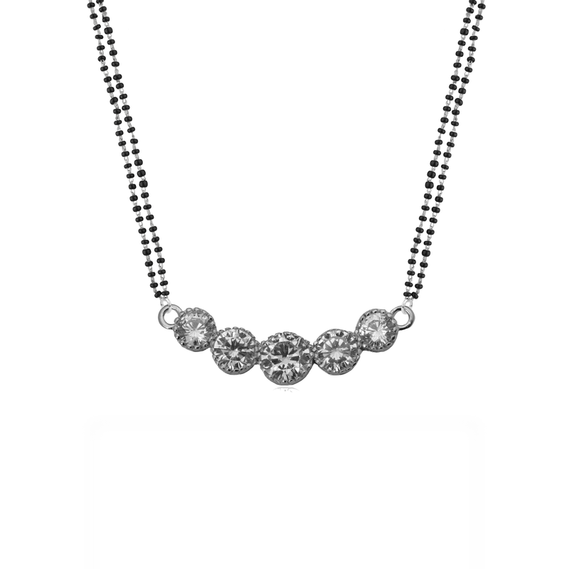 925 Silver Eternal Bond Mangalsutra with heart-shaped pendant and black beaded chain, perfect for daily wear and gifting.