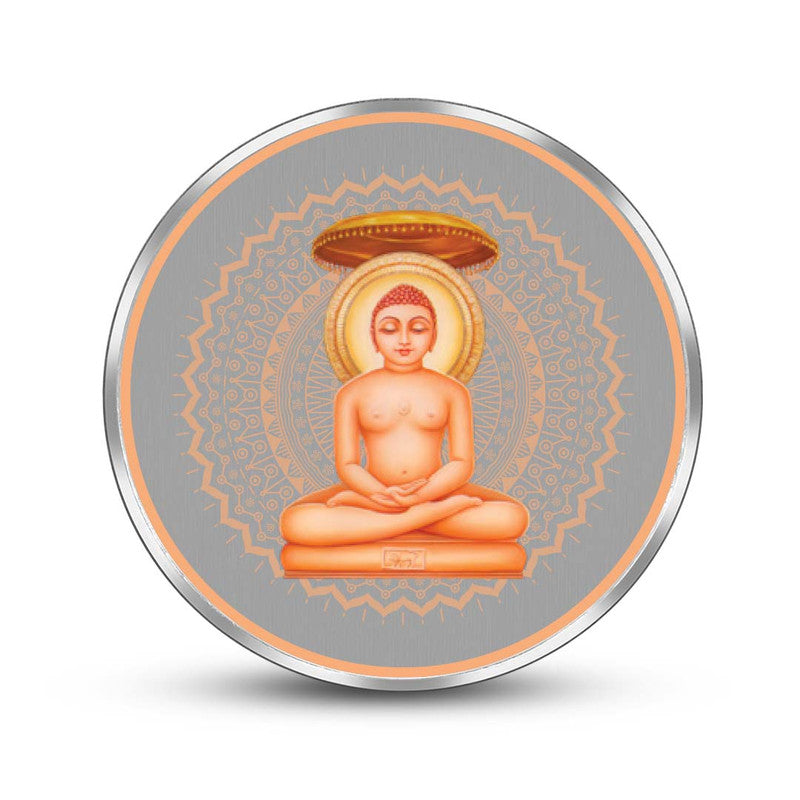 Pure Silver Round Coin Featuring Mahavir Swami Ji – Front Design Close-Up