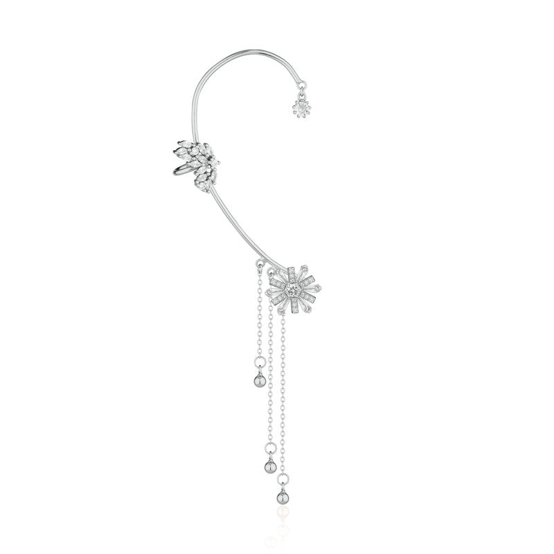 Flower ear cuff with tassel for women – elegant festive jewellery for Diwali, Navratri, and wedding celebrations.