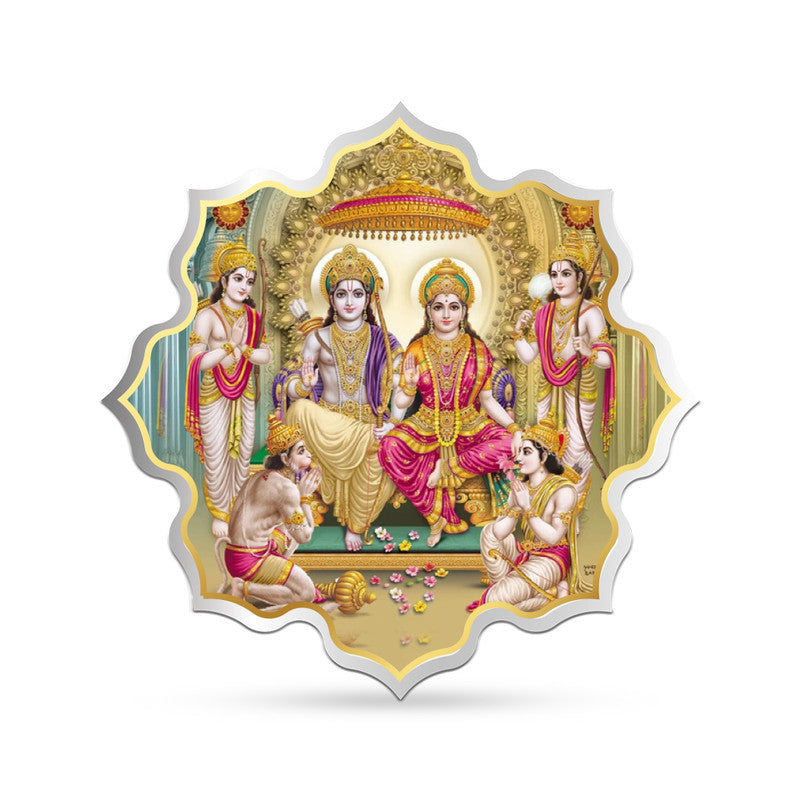 Pure Silver Lotus-Shaped Coin Featuring Shri Ram Darbar – Front Design Close-Up