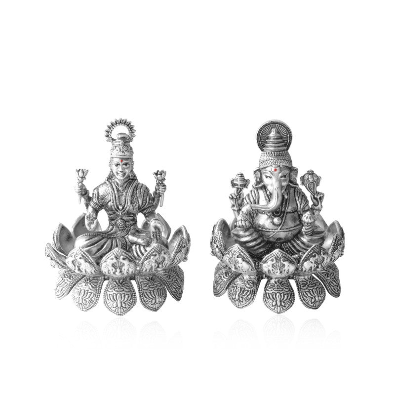 925 Silver Temple Puja Lakshmi Ganesh Ji 3D Idol
